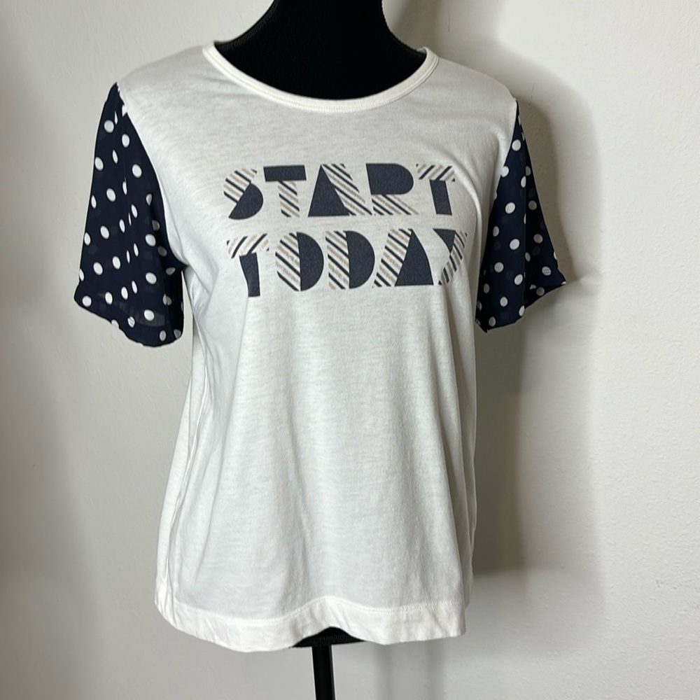 Bossini size Large “Start Today” white and navy top
